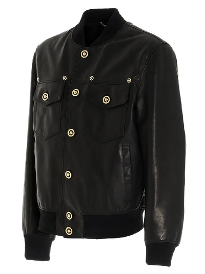 Shop Versace Medusa Buttons Leather Bomber Jacket In Black