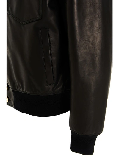 Shop Versace Medusa Buttons Leather Bomber Jacket In Black