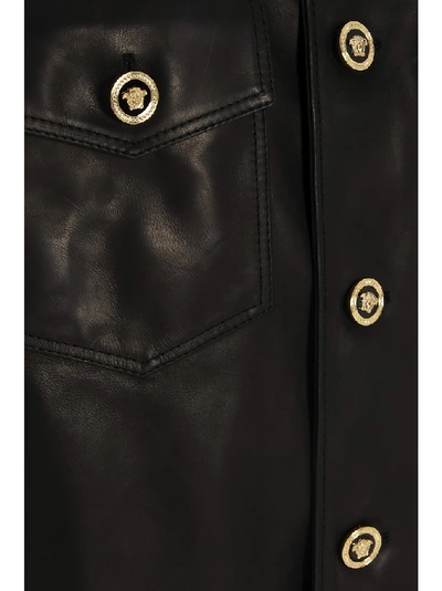 Shop Versace Medusa Buttons Leather Bomber Jacket In Black