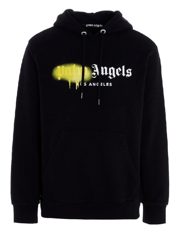Palm Angels La Sprayed Logo Sweatshirt In Black/yellow | ModeSens
