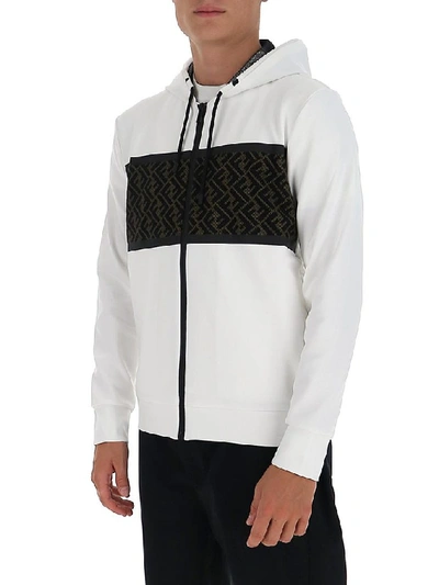 Shop Fendi Ff Motif Zipped Hoodie In White