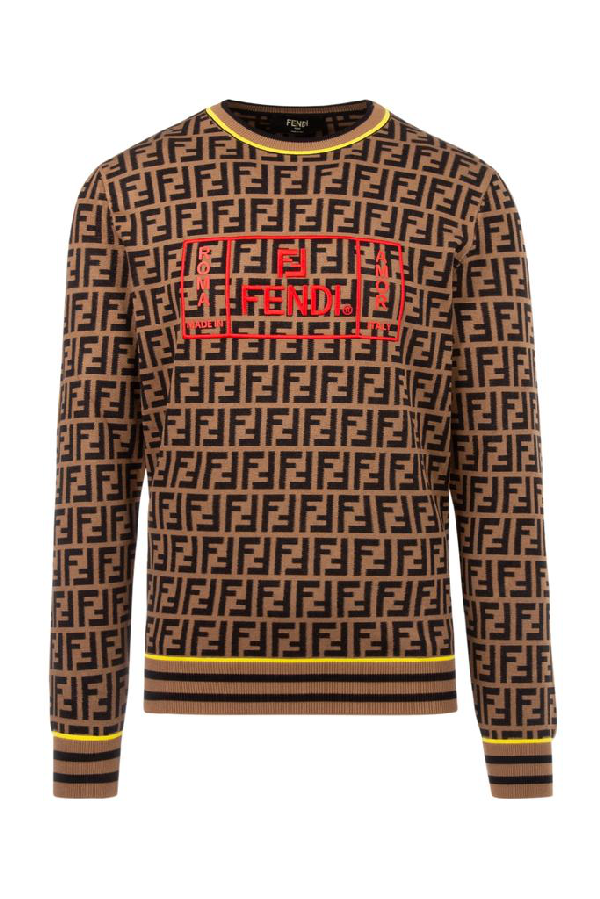 Fendi Ff Embroidered Crewneck Sweater In Brown ,black | ModeSens