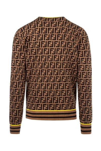 Shop Fendi Contrasting Printed Monogram Sweater In Brown