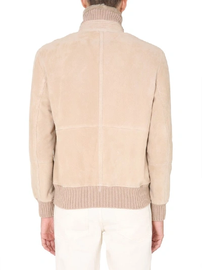 Shop Brunello Cucinelli Shearling Bomber Jacket In Beige