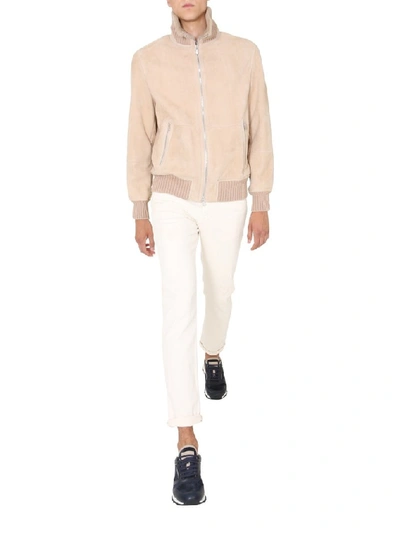 Shop Brunello Cucinelli Shearling Bomber Jacket In Beige