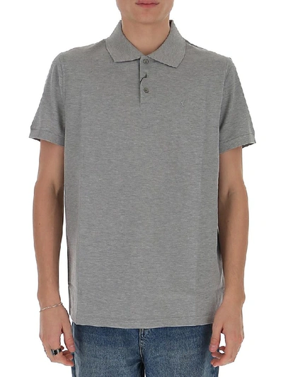 Shop Saint Laurent Monogram Polo Shirt In Grey
