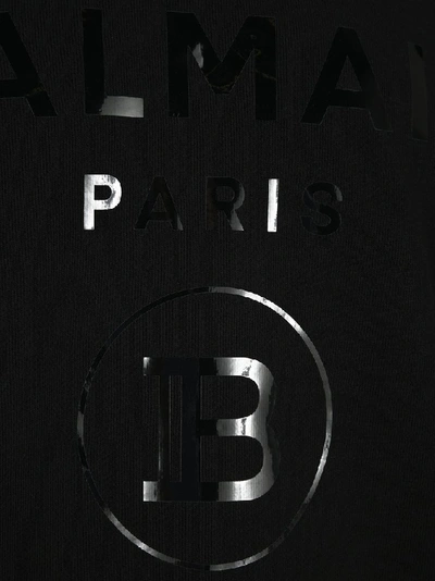 Shop Balmain Foil Logo Hoodie In Black