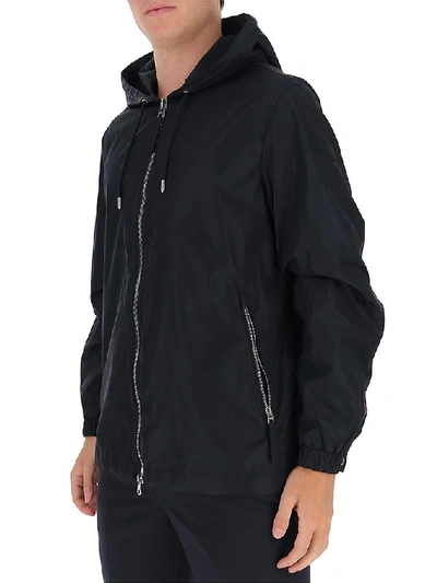 Shop Burberry Logo Jacquard Hooded Jacket In Black