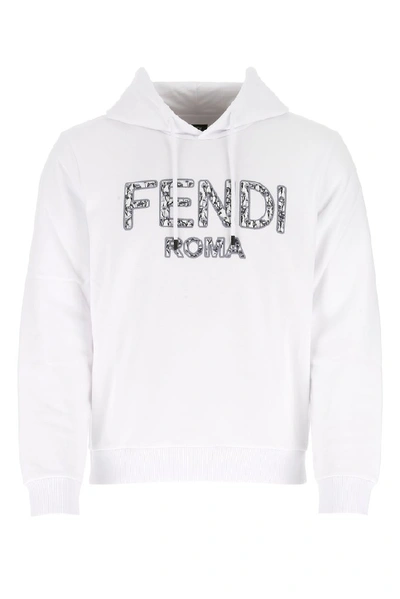 Shop Fendi Logo Hooded Sweatshirt In White