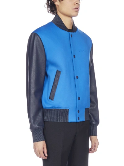 Shop Givenchy Logo Bomber Jacket In Blue