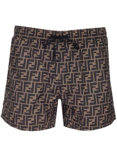 Shop Fendi Ff Drawstring Swim Shorts In Multi