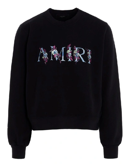 Shop Amiri Floral Logo Embroidered Sweatshirt In Black