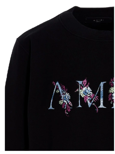 Shop Amiri Floral Logo Embroidered Sweatshirt In Black