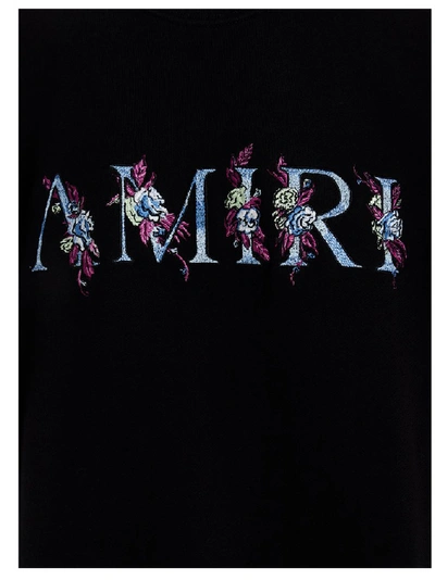 Shop Amiri Floral Logo Embroidered Sweatshirt In Black