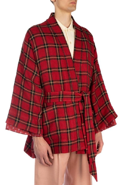 Shop Gucci Checked Kimono Jacket In Multi