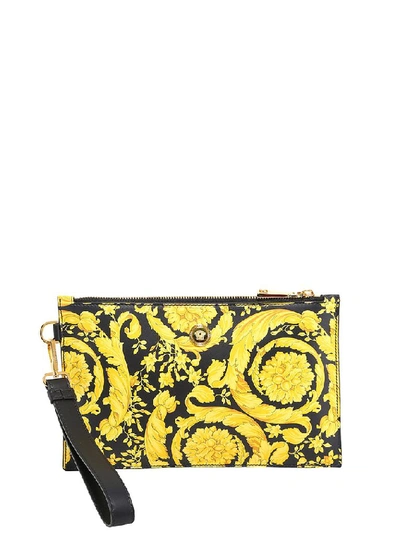 Shop Versace Baroque Print Pouch In Yellow