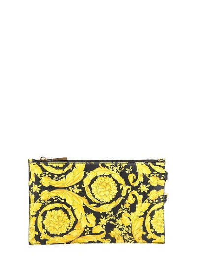 Shop Versace Baroque Print Pouch In Yellow