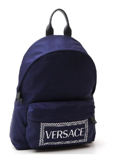 Shop Versace 90s Vintage Logo Backpack In Blue