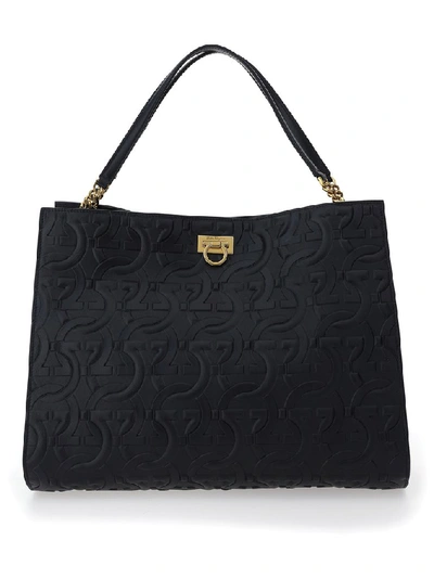 Shop Ferragamo Salvatore  Medium Trifolio Embossed Tote Bag In Black