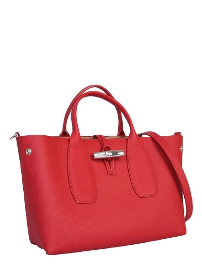 Shop Longchamp Roseau Top Handle Bag In Red