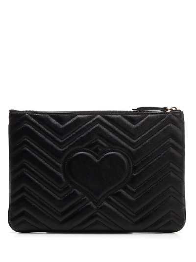 Shop Gucci Gg Marmont Heart Pouch In Black