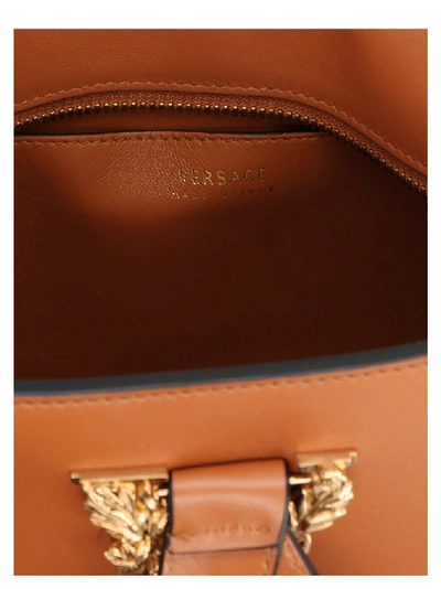 Shop Versace Virtus Medium Bucket Bag In Brown