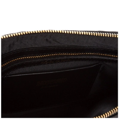 Shop Moschino Quilted Logo Plaque Clutch In Black