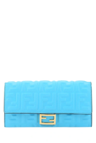 Shop Fendi Logo Embossed Continental Wallet In Blue