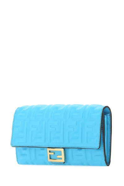 Shop Fendi Logo Embossed Continental Wallet In Blue