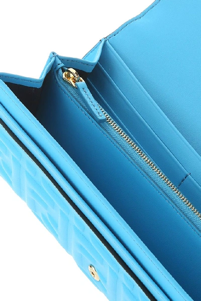 Shop Fendi Logo Embossed Continental Wallet In Blue
