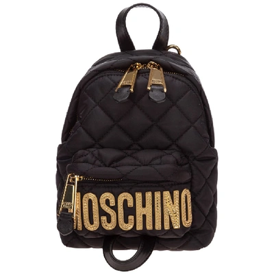 Shop Moschino Quilted Logo Backpack In Black