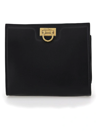 Shop Ferragamo Salvatore  Trifolio Medium Shoulder Bag In Black