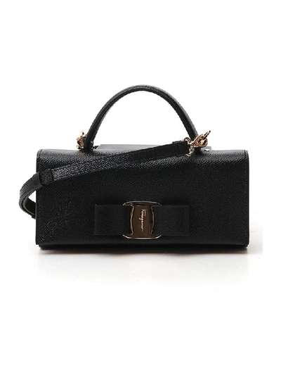 Shop Ferragamo Salvatore  Vara Bow Mini Handbag In Black
