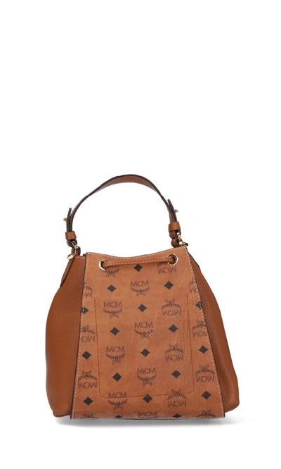 Shop Mcm Luisa Visetos Drawstring Bucket Bag In Brown