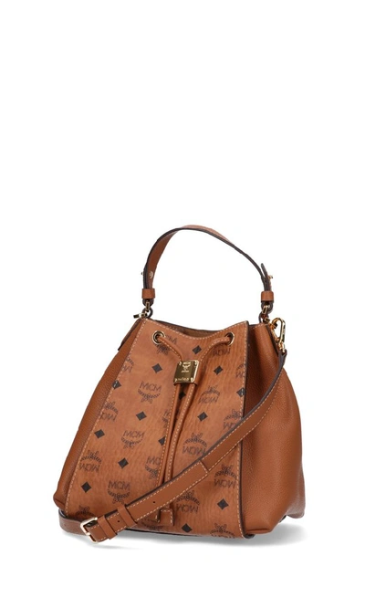 Shop Mcm Luisa Visetos Drawstring Bucket Bag In Brown