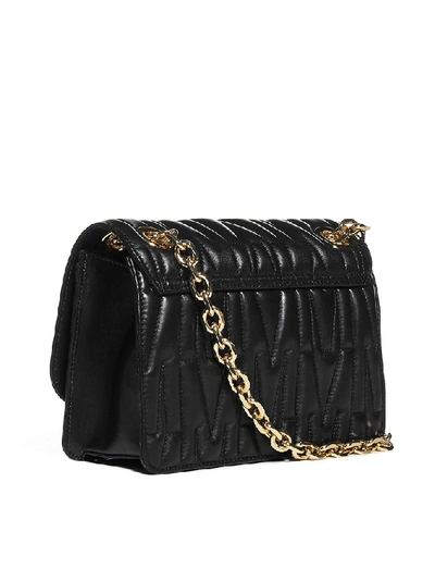 Shop Moschino M Quilted Logo Shoulder Bag In Black