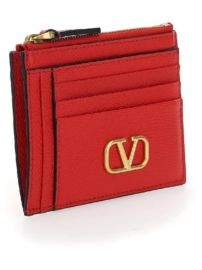 Shop Valentino Vlogo Plaque Detailed Cardholder In Red