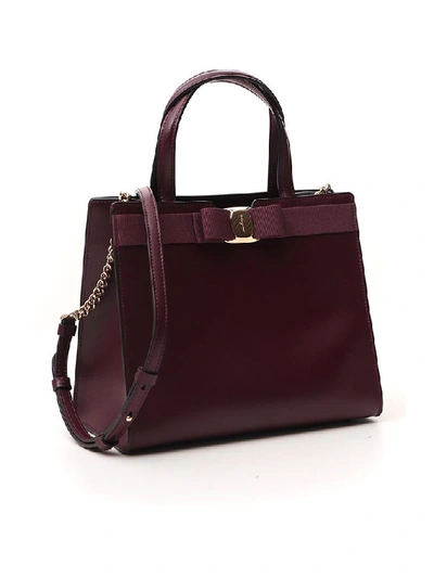 Shop Ferragamo Salvatore  Vara Bow Medium Tote Bag In Red