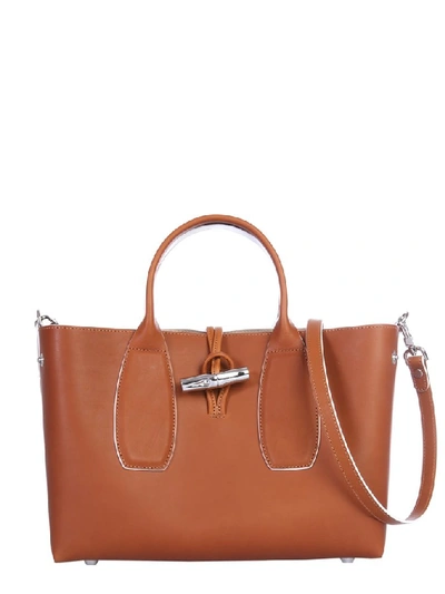 Shop Longchamp Medium Roseau Top Handle Bag In Brown