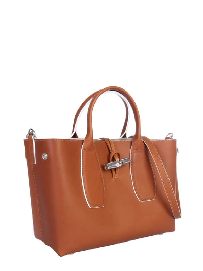 Shop Longchamp Medium Roseau Top Handle Bag In Brown