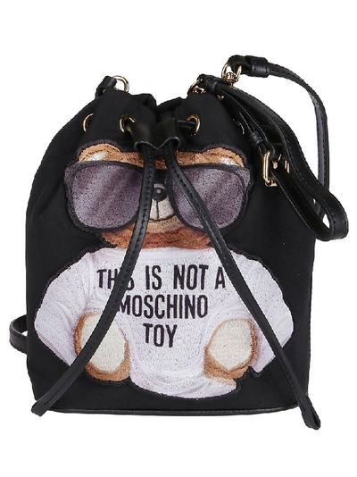 Shop Moschino Teddy Bucket Bag In Black