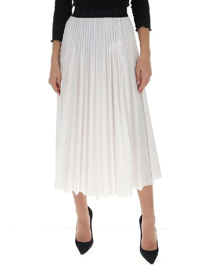 Shop Givenchy Logo Band Pleated Skirt In White
