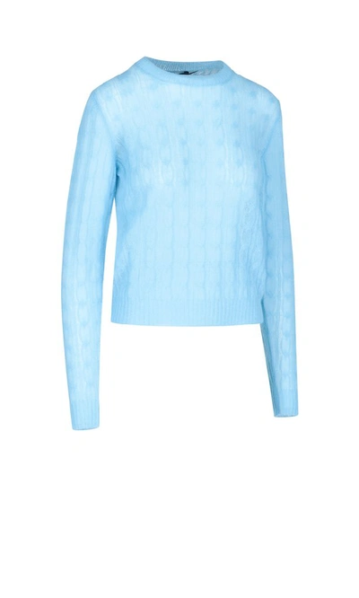 Shop Prada Crewneck Knitted Sweater In Blue