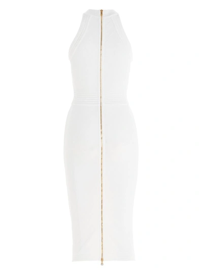 Shop Balmain Button Embellished Knit Dress In White