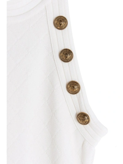 Shop Balmain Button Embellished Knit Dress In White