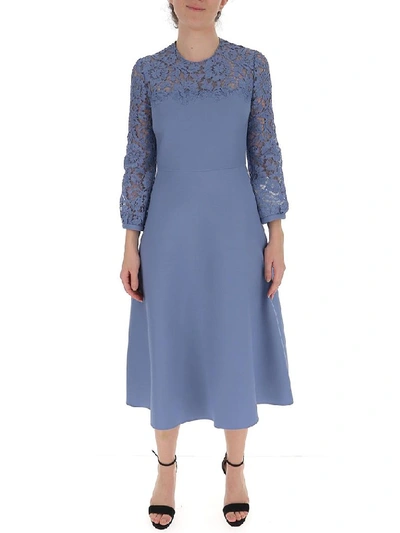 Shop Valentino Lace Panel Dress In Blue