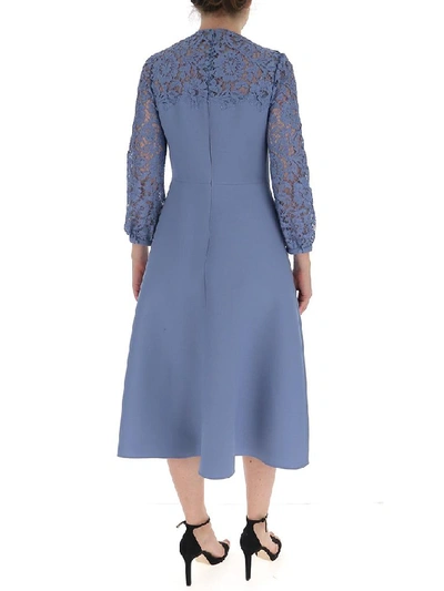Shop Valentino Lace Panel Dress In Blue