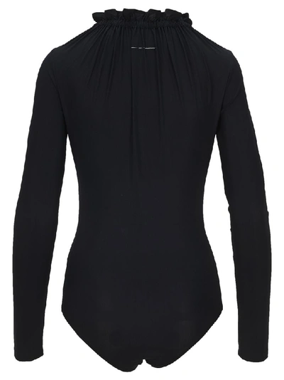 Shop Mm6 Maison Margiela Ruffle Neck Bodysuit In Black