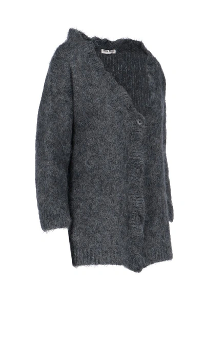 Shop Miu Miu Knitted Cardigan In Grey