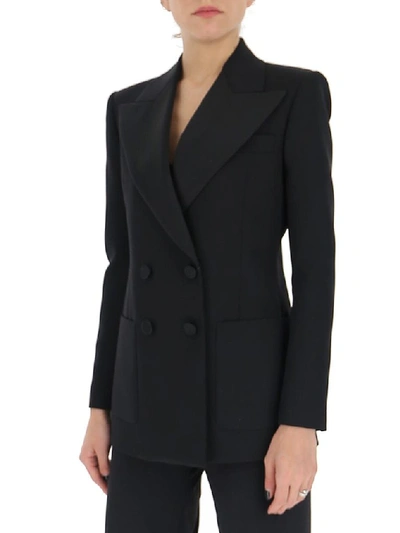 Shop Saint Laurent Double Breasted Blazer In Black